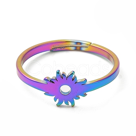 Ion Plating(IP) 304 Stainless Steel Flower Adjustable Ring for Women RJEW-M149-03RC-1