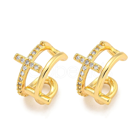 Brass Micro Pave Clear Cubic Zirconia Cuff Earrings for Women EJEW-C104-130G-1