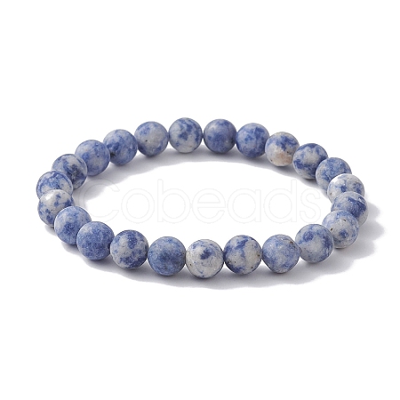 Frosted Natural Blue Spot Jasper Round Beaded Stretch Bracelets BJEW-TA00433-1