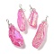 Electroplated Raw Rough Natural Quartz Crystal Big Pendants, Nuggets Charms with Copper Wire Loops, Silver, Hot Pink, 40~48x13~23x10~20mm, Hole: 4.5~5mm