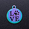 Ion Plating(IP) 201 Stainless Steel Pet Charms, Flat Round with Word Love, Rainbow Color, 14x12x1mm, Hole: 1.5mm