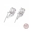 Anti-Tarnish Rhodium Plated 925 Sterling Silver Pendant Bails, with Cubic Zirconia, Clear, Platinum, 13.5mm, Hole: 5mm, Pin: 0.6mm, Inseam Length: 4.5mm