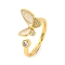 Butterfly Clear Cubic Zirconia Open Cuff Ring, Brass Enamel Finger Rings for Women, Real 18K Gold Plated, Inner Diameter: 17mm