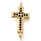 Brass Pave Black Cubic Zirconia Connctor Charms, Religion Cross Links, Real 16K Gold Plated, 20.5x10x3mm, Hole: 1.2mm