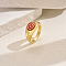 Oversized Brass Enamel Wide Band Chunky Rings for Women Holiday Travel Jewelry, Red, Inner Diameter: 16~18mm