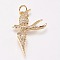 Brass Micro Pave Cubic Zirconia Bird Pendants, Swallow, Clear, Golden, 25x18x2mm, Hole: 1mm