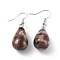 Natural Rhodonite Dangle Earrings, with Brass Earring Hooks, Drop, Platinum, 43mm, Pin: 0.5mm