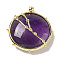 Constellation Natural Amethyst Pendants, Brass Flat Round Charms, Golden, Taurus, 32x30x9mm, Hole: 2mm