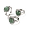 Natural Green Aventurine Round Adjustable Rings, Platinum Plated Brass Finger Rings for Men, Inner Diameter: 18mm