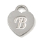 Non-Tarnish 304 Stainless Steel Pendants, Laser Cut, Heart with Letter Charm, Stainless Steel Color, Letter B, 15x12x1mm, Hole: 3x3.5mm