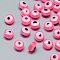 Resin Beads, Flat Round, Evil Eye, Hot Pink, 7.5~8x5~6mm, Hole: 1.8~2mm