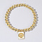 Personality Brass Round Bead Beaded Stretch Bracelets, with Rectangle Brass Enamel Charms for Women, Human, 6-7/8 inch(17.5cm)