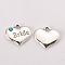 Wedding Theme Antique Silver Tone Tibetan Style Heart with Bride Rhinestone Charms, Aquamarine, 14x16x3mm, Hole: 2mm