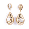 Electroplate Pearl Dangle Stud Earrings EJEW-F206-01G-2
