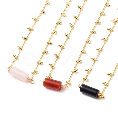 Natural & Synthetic Gemstone Column Pendant Necklaces NJEW-JN03172-1