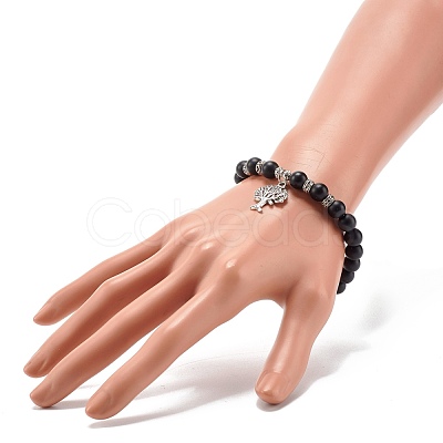 Matte Round Synthetic Black Stone Beaded Bracelet BJEW-JB06963-1