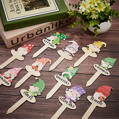 Wooden Dwarf/Gnome Plant Labels DIY-WH0430-063-1