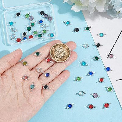 Unicraftale 48Pcs 8 Colors Electroplated Natural Quartz Stainless Steel Faceted Flower Connector Charms STAS-UN0056-91-1