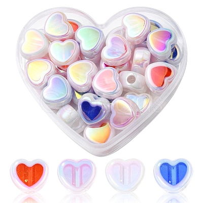 32Pcs 4 Colors UV Plating Rainbow Iridescent Acrylic Beads OACR-YW0001-32B-1