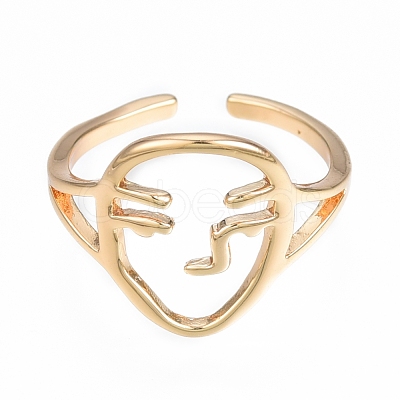 Brass Abstract Face Open Cuff Ring RJEW-T001-87G-1