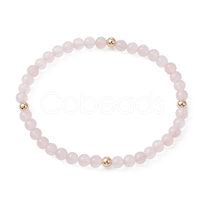 5Pcs 5 Style Natural Rose Quartz & Brass Beaded Stretch Bracelets Set for Women BJEW-JB09663-02-1