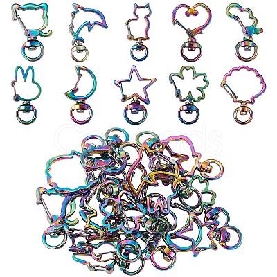 20Pcs 10 Styles Rainbow Color Vacuum Plated Alloy Keychain Clasps JX114A-1