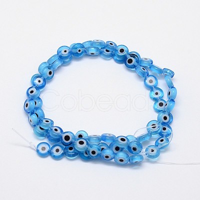 Handmade Evil Eye Lampwork Flat Round Bead Strands LAMP-L058-6mm-09-1