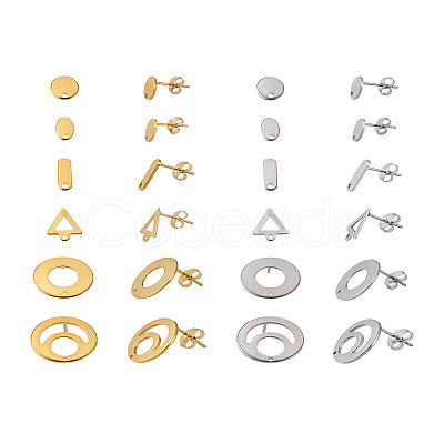 48Pcs 12 Styles 201 Stainless Steel Stud Earring Findings EJEW-TA0001-06-1