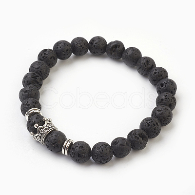 Natural Lava Rock Beads Stretch Bracelets BJEW-JB03850-03-1