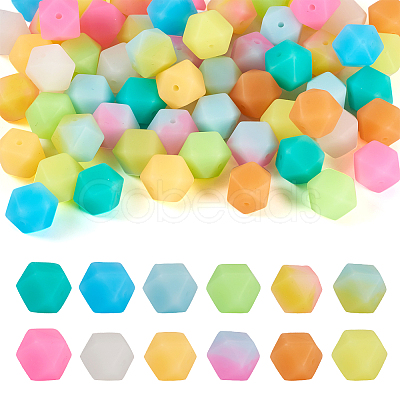 Pandahall 72Pcs 12 Colors  Luminous Hexagon Food Grade Silicone Beads SIL-TA0001-36-1