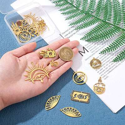 20Pcs 10 Style 201 Stainless Steel Laser Cut Charms STAS-SZ0002-67G-1