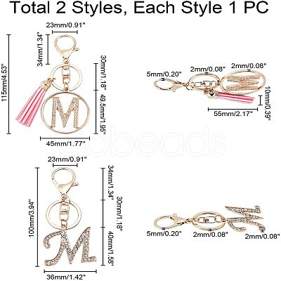 2Pcs 2 Style Alloy Rhinestone Keychain Sets KEYC-WR0001-01M-1