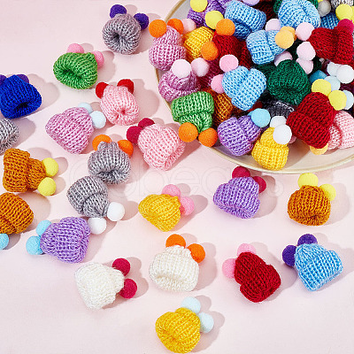 Nbeads 72Pcs 12 Colors Woolen Crochet Mini Hat with Double Pom Pom Ball DIY-NB0008-90-1