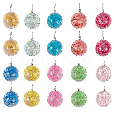 20Pcs 10 Colors Transparent Glass Pendants GLAA-SZ0001-71-1