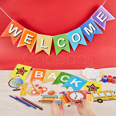 CRASPIRE 2 Sets 2 Styles Welcome Come Back & School Supplies Paper Banners DIY-CP0009-68-1