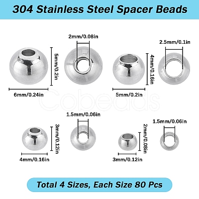 SUNNYCLUE 320Pcs 4 Styles 304 Stainless Steel Spacer Beads STAS-SC0006-88-1