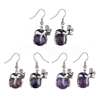 Natural Amethyst Frog Dangle Earrings EJEW-A092-13P-11-1