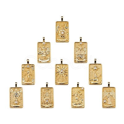 10Pcs 1 style Brass Micro Pave Clear Cubic Zirconia Tarot Card Pendants ZIRC-LS0001-01G-1