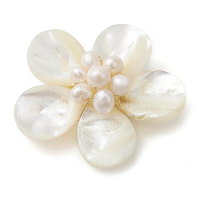 Natural Pearl & Shell Links Connector Charms PALLOY-JF02636-01-1