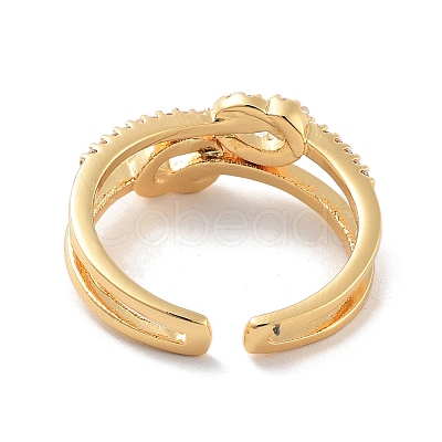 Brass with Cubic Zirconia Open Cuff Rings RJEW-B053-08-1