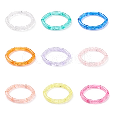 9Pcs 9 Color Candy Color Acrylic Curved Tube Chunky Stretch Bracelets Set for Women BJEW-JB08134-1