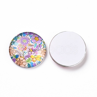 Half Round/Dome Floral Printed Glass Cabochons X-GGLA-A002-25mm-UU-1