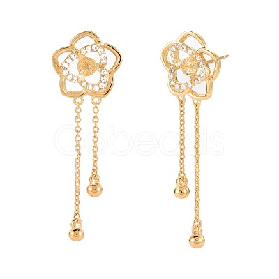 Brass Micro Pave Clear Cubic Zirconia Stud Earring Findings KK-S364-132-1