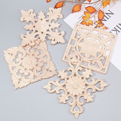 Natural Solid Wood Carved Onlay Applique Craft WOOD-WH0101-61-1