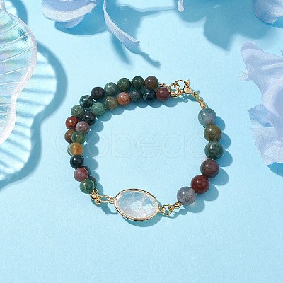 Round Natural Indian Agate Beaded Bracelets BJEW-JB10543-1