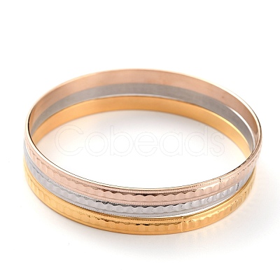 3Pcs 3 Colors Women's Simple Fashion 304 Stainless Steel Stackable Buddhist Bangles BJEW-H547-06-1