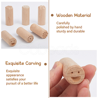 CHGCRAFT 6Pcs 6 Styles Round Wooden Traditional Chinese Moon Cake Molds AJEW-CA0004-23-1