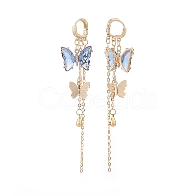 4 Pairs 4 Color Glass Butterfly Dangle Hoop Earrings with Clear Cubic Zirconia EJEW-TA00153-1