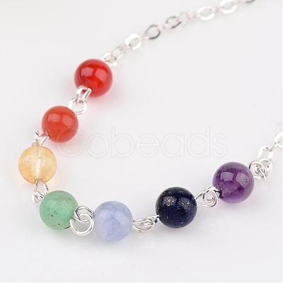 Chakra Jewelry Natural Gemstone Round Bead Link Bracelets BJEW-JB02275-1