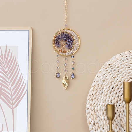 Natural Amethyst Tree of Life Pendant Decorations TREE-PW0002-21-1